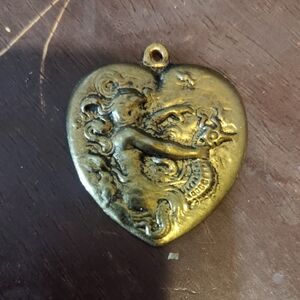 Gold Heart Pendant with Mermaid Design